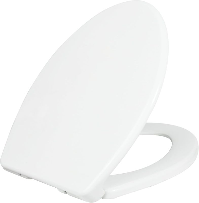 Photo 1 of LUXE TS1008E Elongated Comfort Fit Toilet Seat with Slow Close, Quick Release Hinges, and Non-Slip Bumpers (White)
