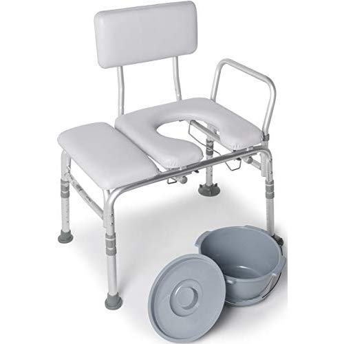 Photo 1 of 3-in-1 Tub Transfer Bench & Shower Chair with Commode, Padded Seat & Back, Height Adjustable
