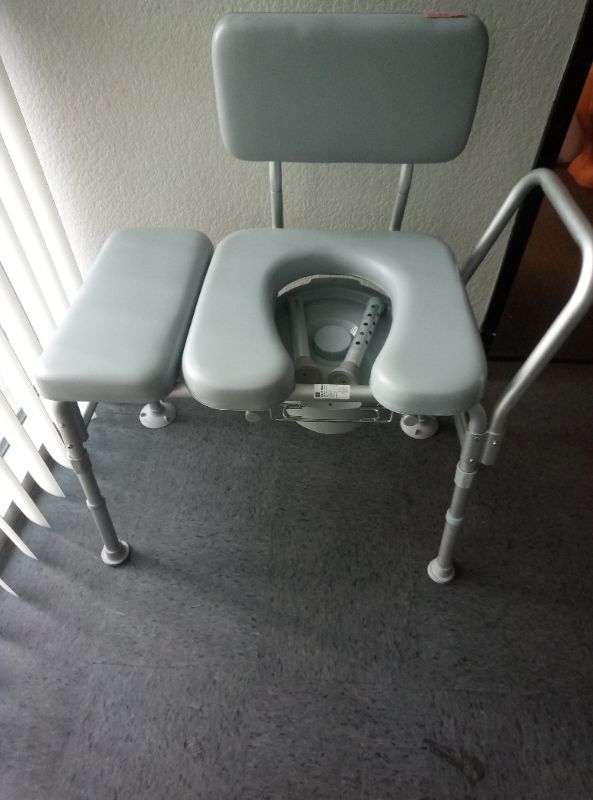 Photo 1 of 3-in-1 Tub Transfer Bench & Shower Chair with Commode, Padded Seat & Back, Height Adjustable