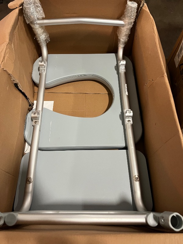 Photo 1 of 3-in-1 Tub Transfer Bench & Shower Chair with Commode, Padded Seat & Back, Height Adjustable
