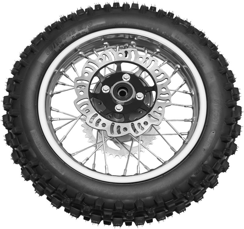 Photo 1 of 12" Rear Wheel Tire Rim, 80/100-12 Dirt Bike Tire with 12mm Bearing, Bike Wheels Rim and Tires for Dirt Bikes Pit Bikes 50 70 90 110 140cc