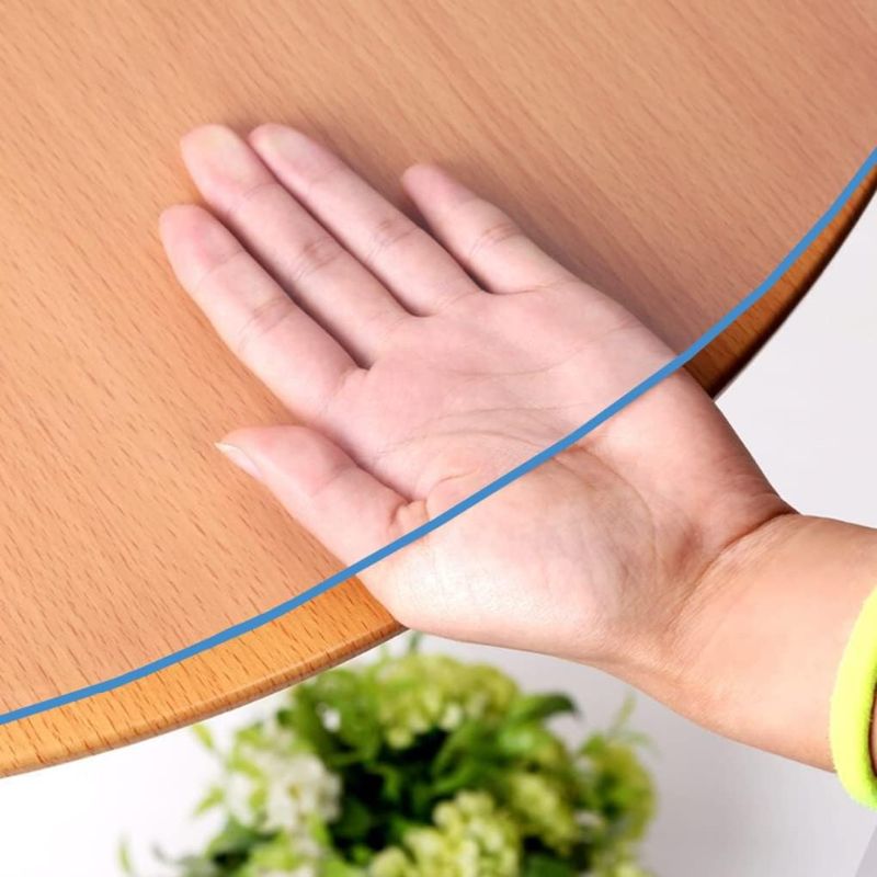 Photo 1 of 38" Dia 1.5mm Thick Round Plastic Tablecloth Clear Furniture Table Protector Water Heat Dust Resistant Table Cover PVC Vinyl Round Glass Coffee Dining Banquet Buffet Tabletop Protective Mat