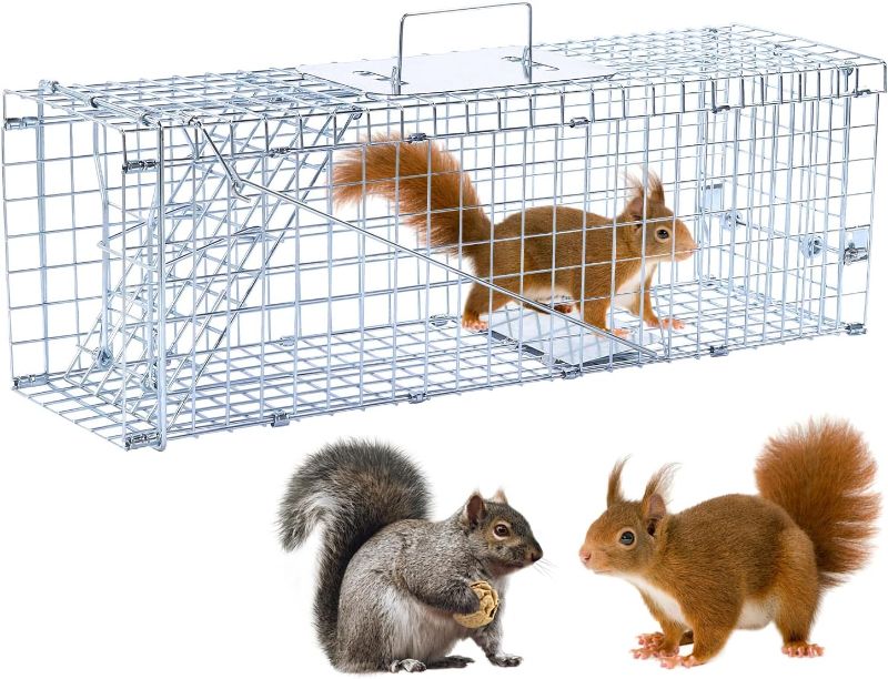 Photo 1 of 24” Humane Animal Trap Live Animal Trap Cage for Squirrels Small Stray Cats Rabbits Groundhogs Moles Gophers and Chipmunks up to 5.5 lbs Galvanized Rustproof Live Animal Cage Trap
