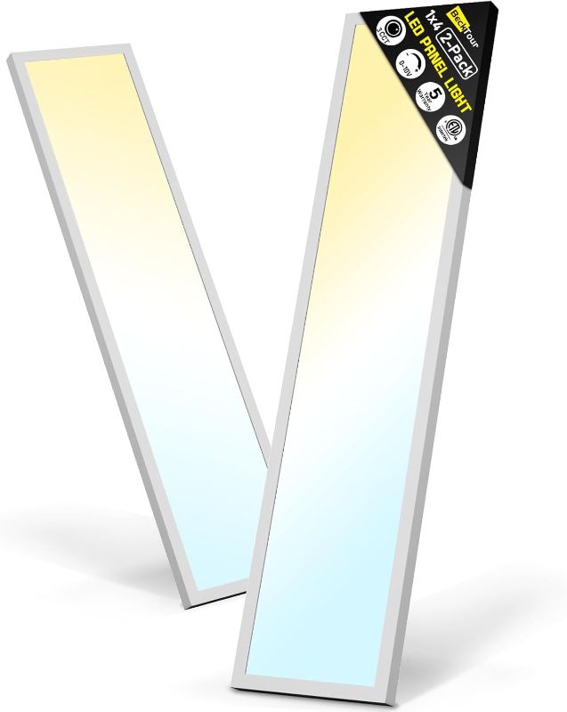 Photo 1 of 1x4 Led Flat Panel Light Surface Mount 2-Pack, 40W/4580LM, 5CCT 2700K/3000K/4000K/5000K/6000K Selectable, Flush Mount Ceiling Light for Kitchen, Garage, Hallway, Office, ETL