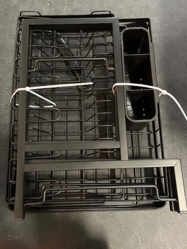 Photo 1 of Dish Drying Rack, 2 Tier Space-Saving Dish Rack, Multifunctional Dish Drainer for Kitchen Counter with Drainboard/Utensil/Cup Holder Rustproof Carbon Steel, Black
