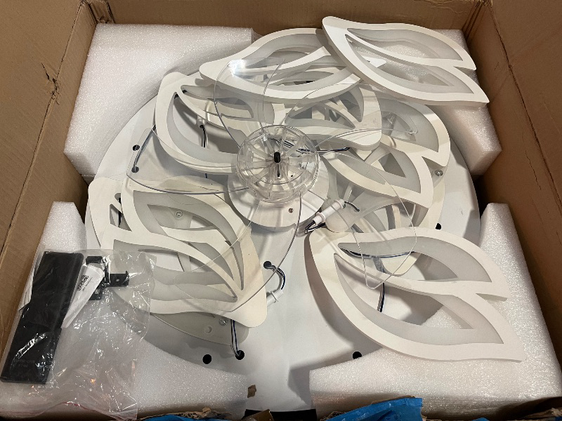 Photo 1 of 25" White Modern Geometric Ceiling Fan with Lights, 3 Light Color 6 Speeds Flush Mount Low Profile Ceiling Fan for Bedroom Kitchen
