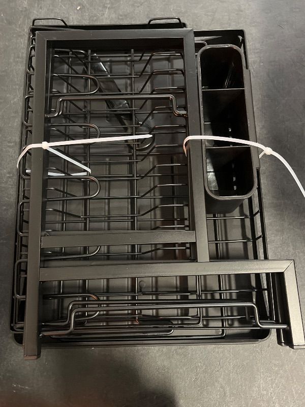 Photo 1 of Dish Drying Rack, 2 Tier Space-Saving Dish Rack, Multifunctional Dish Drainer for Kitchen Counter with Drainboard/Utensil/Cup Holder Rustproof Carbon Steel, Black