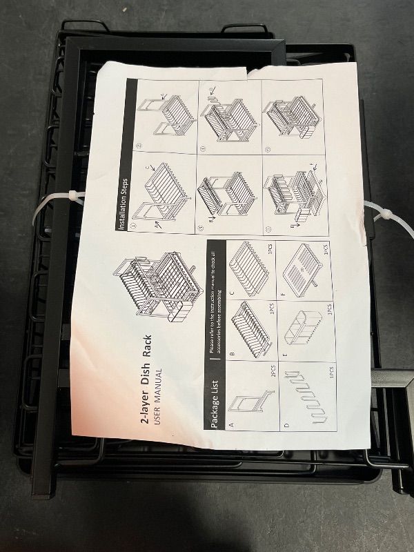 Photo 1 of Dish Drying Rack, 2 Tier Space-Saving Dish Rack, Multifunctional Dish Drainer for Kitchen Counter with Drainboard/Utensil/Cup Holder Rustproof Carbon Steel, Black