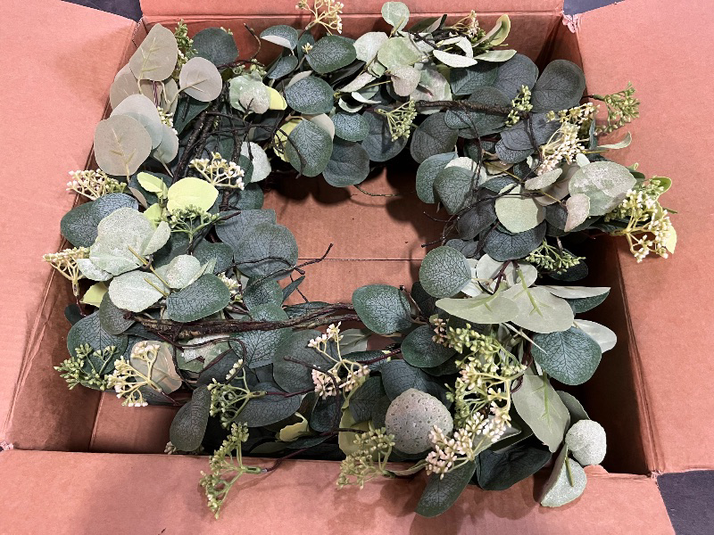 Photo 1 of Eucalyptus Wreaths for Front Door 20", Handmade Green Leaves Wreath for Summer, Spring and All Seasons, Greenery Floral Wreath for Wall and Outside