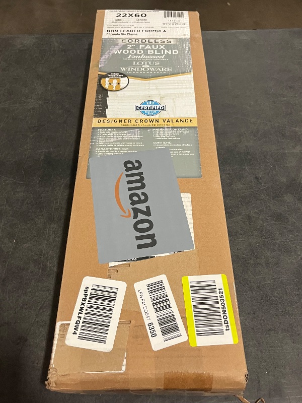 Photo 1 of Lotus & Windoware Cordless, 2 Inch Faux Wood Blind, 22" Wide x 60" Long, Window Blinds, Blinds & Shades, Blinds for Indoor Windows, Embossed, Bright White
