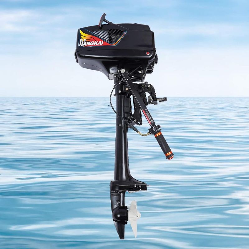 Photo 1 of HANGKAI Outboard Motor, 3.6 HP 2-Stroke 55CC Heavy Duty Fishing Boat Engine, Water Cooling & CDI Manual Start Boat Engine for Fishing Aquaculture Outdoor Adventure Boat