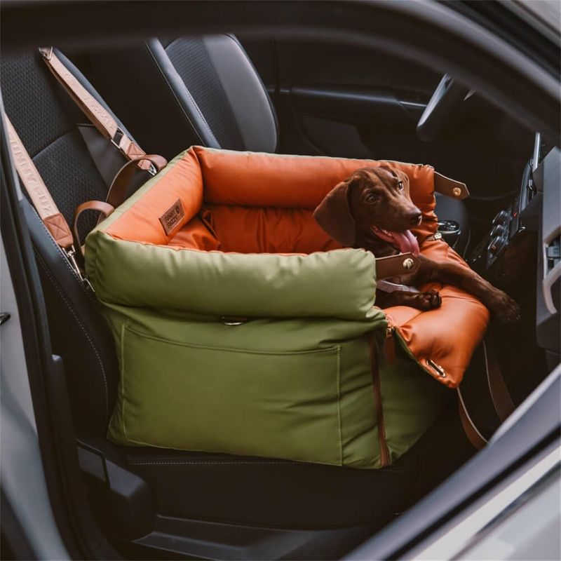 View 1 of FUNNYFUZZY Dog Car Seat for Medium Sized Dogs, Waterproof 3 in 1 Soft Leather Dog Car Bed for Travel and Home,Portable and Safety,Fits Pets Up to 35 lbs(Green)