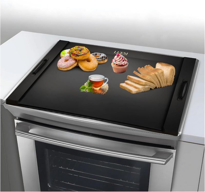 Photo 1 of Luem Modern Black Noodle Board Gas Stove Cover with Handles – Stove Top Cover for Gas/Electric Stoves | Wood Stove Top Cover | Extra Counter Space | Electric Stove Top Cover