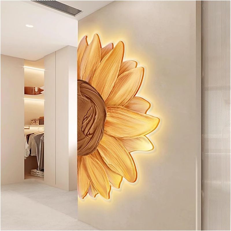 Photo 1 of 3D Wall Art Decoration, Crystal Porcelain Sunflower Hanging Sculpture, LED Wall Decor for Home Hallway, Living Room and Bedroom