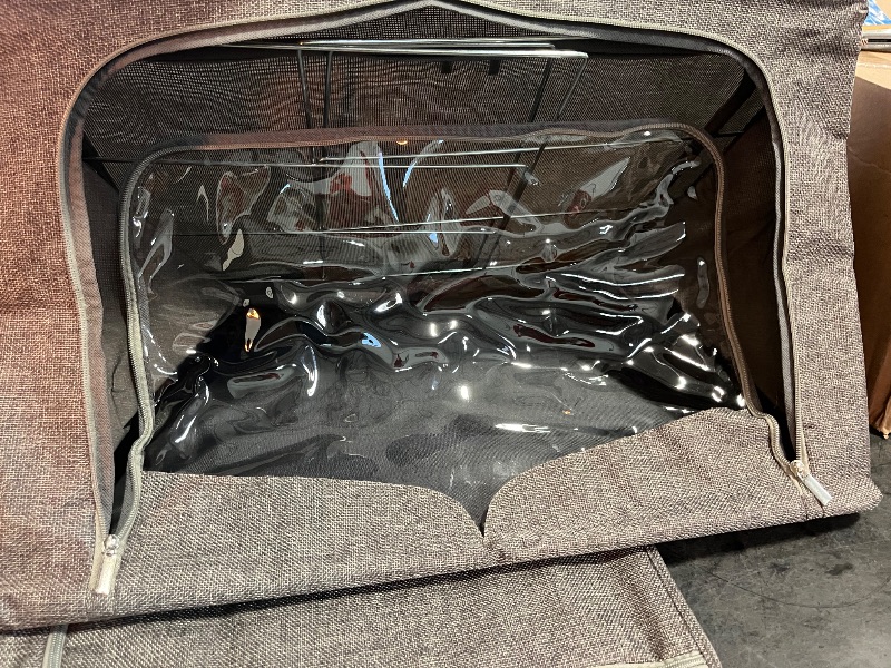 Photo 1 of FHSQX 3 Pack Clothes Storage Bins - Foldable Metal Frame Storage Box - Stackable Linen Fabric Container Organizer Set with Carrying Handles and Clear Window (Dark Gray, 19.7x15.7x13inch(66L))
