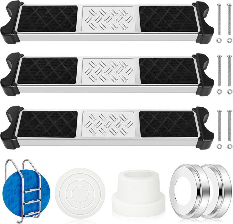 Photo 1 of 3Pcs Stainless Steel Pool Ladder Steps Replacement with Pool Ladder Escutcheon & Pool Ladder Bumpers 1.9 Inch Non Slip Swimming Pool Ladder Rung Step with Bolts for Inground and Above Ground Pools
