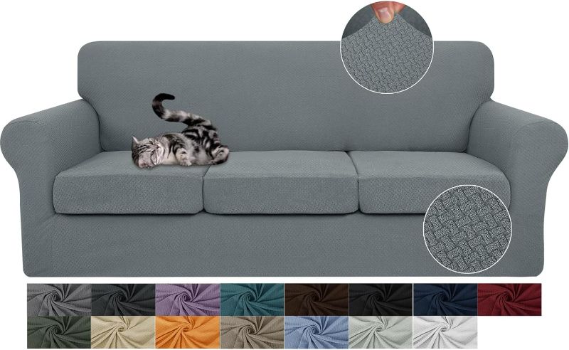 Photo 1 of JIVINER 4 Pieces Couch Covers for 3 Cushion Couch Stretch Sofa Slipcover with 3 Seat Cushion Covers Thick Fitted Couch Cover for Pet Dogs Furniture Protector (Sofa, Light Gray)