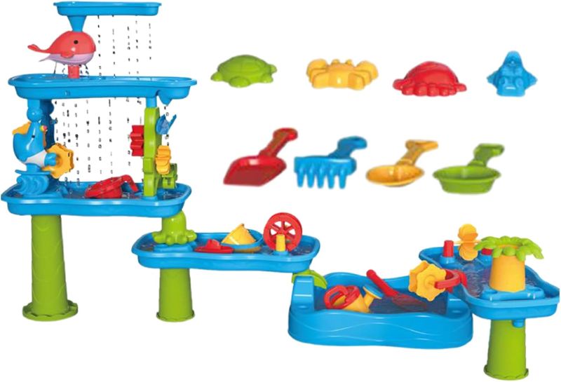 Photo 1 of Kids Water Table 6-Tier Sand and Water, Rotatable Activity Pool with Beach Toys Set, Outdoor Fun for Patio, Backyard, Playground, Picnic, Park, Garden Entertainment