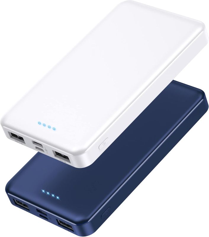 Photo 1 of [2 Pack] Portable Charger Power Bank 10000mAh,Ultra Slim Compact External Battery Pack with USB C Input & Output Backup Charger Compatible with iPhone 16/15/14/13, Galaxy S24,Android etc-Blue+White
