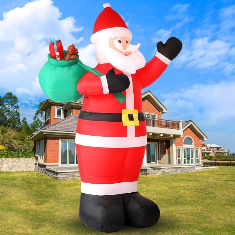 Photo 1 of Giant Christmas Inflatables Outdoor Decorations - LED Lighted Blow Up Santa Claus with Gift for Yard, Garden & Lawn - Inflatable Santa with Rotating Lights for Holiday Xmas Party Decor