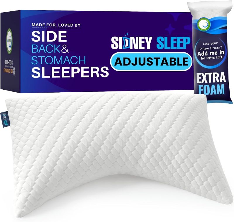 Photo 1 of Sidney Sleep Adjustable Curved Contour Fill Pillow – Queen Size – for Side and Back Sleepers – Neck & Shoulder Comfort Support – Extra Fill Included (White)
