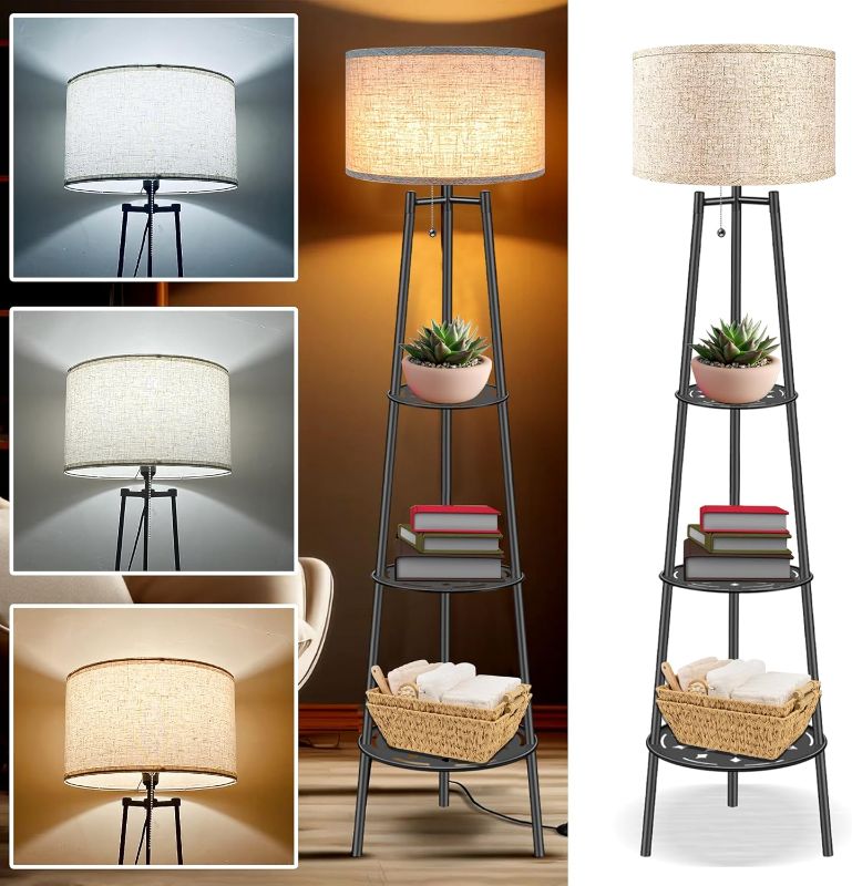 Photo 1 of Floor Lamp with Shelves, Modern Standing Lamp with 3 Color Temperature LED Bulbs, Corner Floor Lamps for Living Room & Bedroom, Lamparas Elegantes para Sala (Beige Lampshade, 1)
