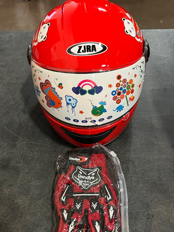 Photo 1 of Kids Motorcycle Helmet with Panda Design and Racing Gloves Set, DOT Certification
