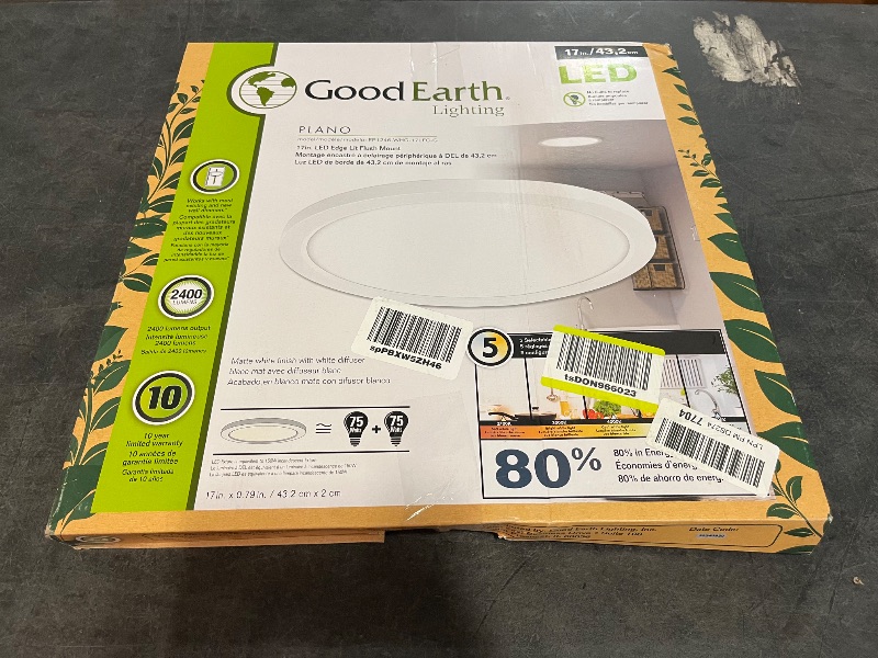 Photo 1 of Good Earth Lighting Plano 17in. Direct Wire LED Flush Mount Ceiling Light Fixture in White, 2400 Lumens, Dimmable, 5 Color Temperature Selectable Settings
