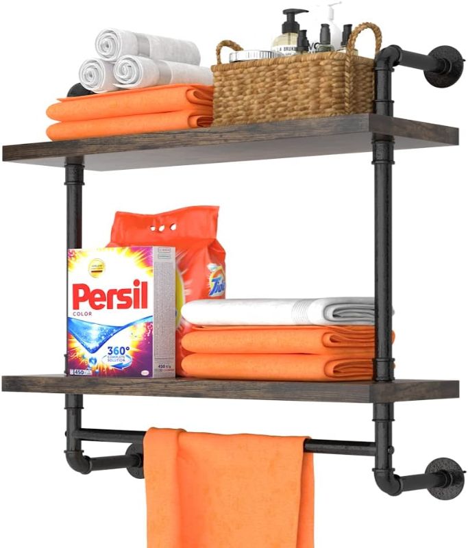 Photo 1 of
Helsin 24inch Industrial Pipe Shelving Bathroom Shelves Wall Mounted with Towel bar, 2 Tier Rustic Wood Floating Shelf, Metal Towel Rack Wall Shelf for Home & Bathroom (Brown, 24inch)