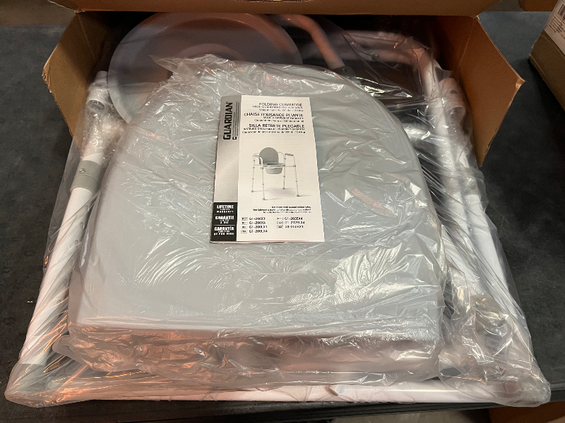 Photo 1 of Medline 3-in-1 Steel Bedside Commode, Elongated Seat, Sturdy Folding Frame, 7.5 QT. Bucket, 350 lb. Weight Capacity, Clip-on Seat, Easy Cleaning, Tool-Free Assembly, Gray