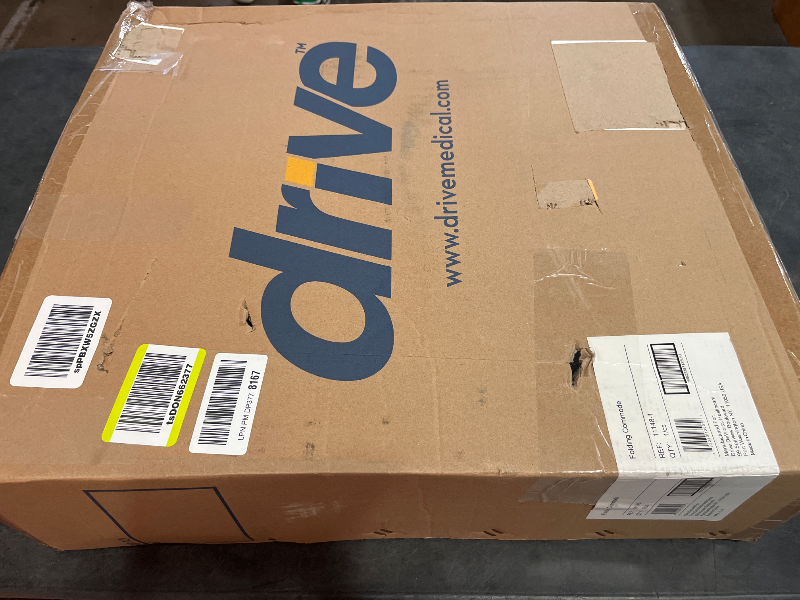 Photo 1 of Drive Medical 11148-1 Folding Steel Bedside Commode Chair, Portable Toilet, Supports Individuals Weighing Up To 350 Lbs, with 7.5 Qt. Bucket and 13.5 Inch Seat, Grey