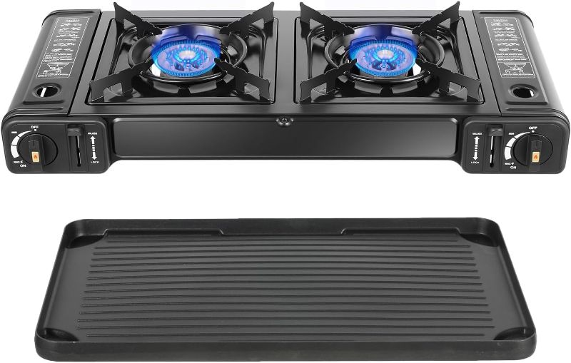 Photo 1 of Double Burner Butane Stove, Butane Camping Stove Kit with Baking Pan and Carrying Case, Portable Camping Burner for RV, Apartments, Outdoor