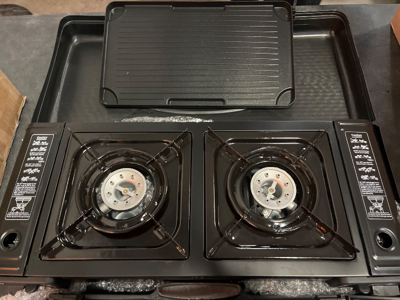 Photo 1 of Double Burner Butane Stove, Butane Camping Stove Kit with Baking Pan and Carrying Case, Portable Camping Burner for RV, Apartments, Outdoor