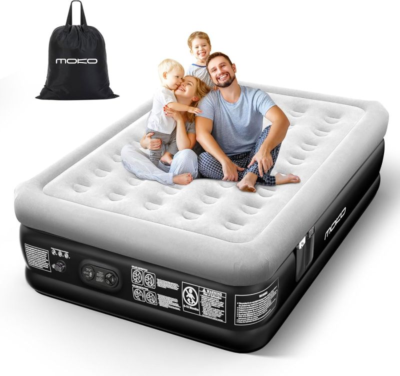 Photo 1 of MoKo Air Mattress Queen with Built in Pump, 18'' Luxury Inflatable Mattress, 3 Min Fast Blow up Mattress, Comfort Top - Velvety Air Bed for Home, Camping, Travel, Guests, Black/Gray