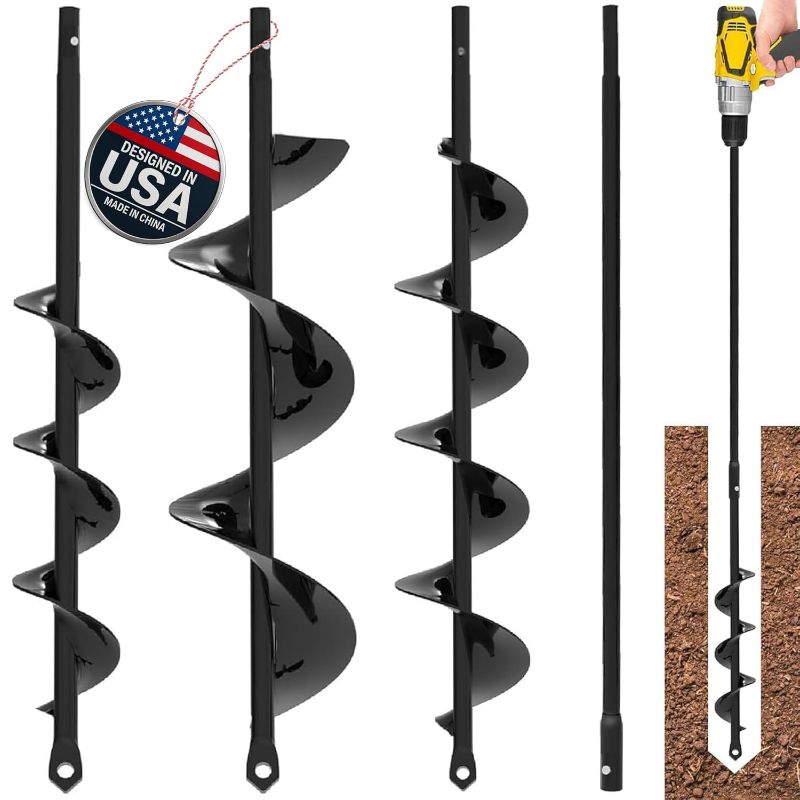 Photo 1 of Auger Drill Bit for Planting 3 Pack with Extension - Spiral Hole Planter for Bulbs, Fence Posts, and Umbrella Holes - 3/8'' Hex Drive Drill- Gardening Hole Digger Yard Tools - Garden Drill Attachments
