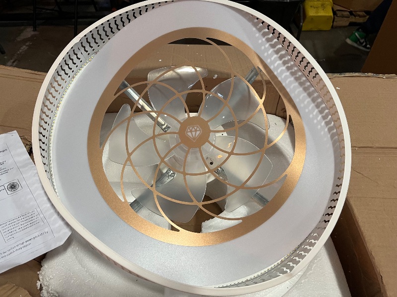 Photo 1 of 24" Bladeless Ceiling Fan with Light Remote, Smart LED Ceiling Fans with App Control, Modern Low Profile Dimmable Light Ceiling Fan for Bedroom Living Room Gold
