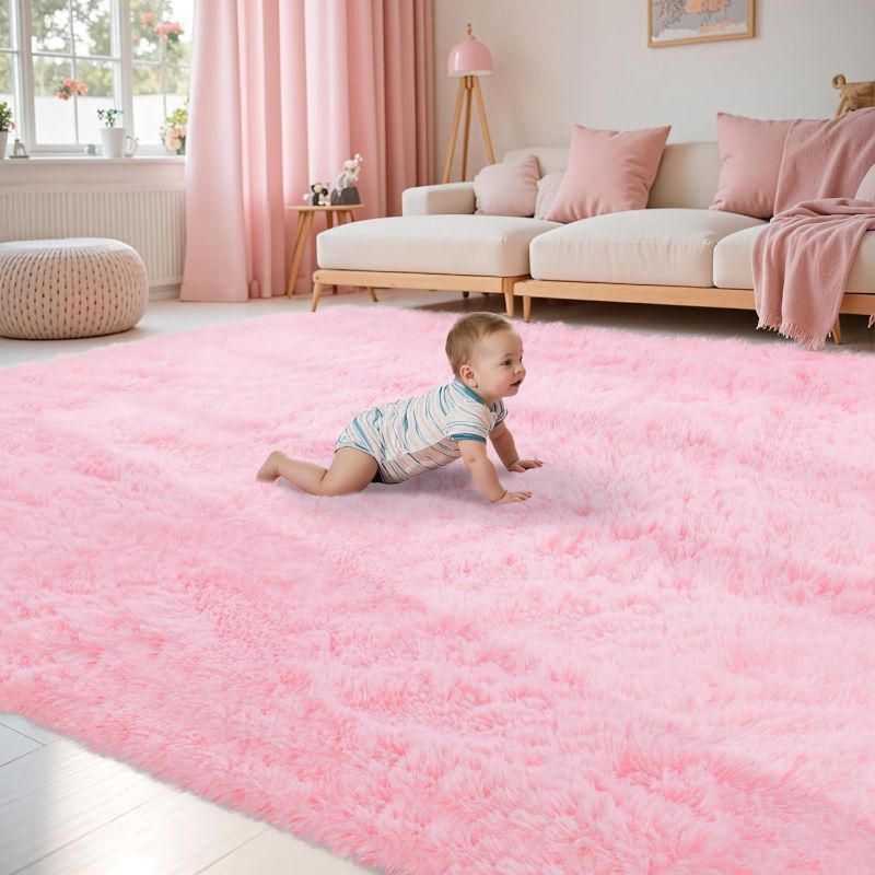 Photo 1 of Fluffy Pink Area Rug for Bedroom Living Room Soft 8x10 Fuzzy Washable Rugs Non-Shedding Indoor Plush Rug for Nursery Kids Room Dorm Room Home Decor, High Pile Shaggy Floor Carpets(Pink 8'x10')
