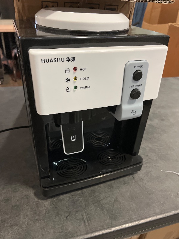 Photo 1 of Desktop Water Cooler Dispenser, Desktop Electric Hot and Cold Water Cooler Dispenser with 2 Temperature Settings, Water Dispenser for Home Office Dorm Coffee (Black, European White)
