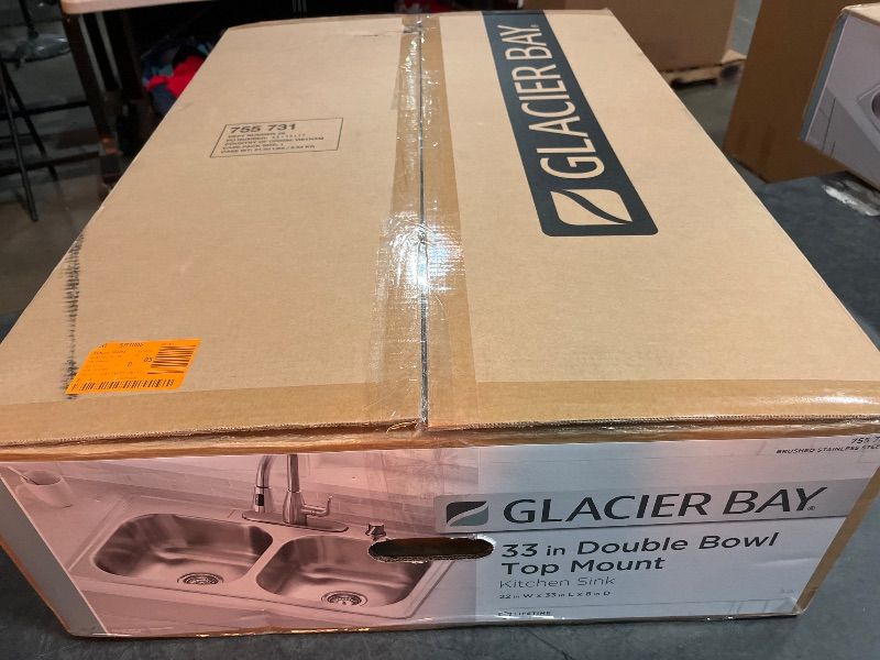 Photo 1 of 33 in. Drop-In 50/50 Double Bowl 20 Gauge Stainless Steel Kitchen Sink
