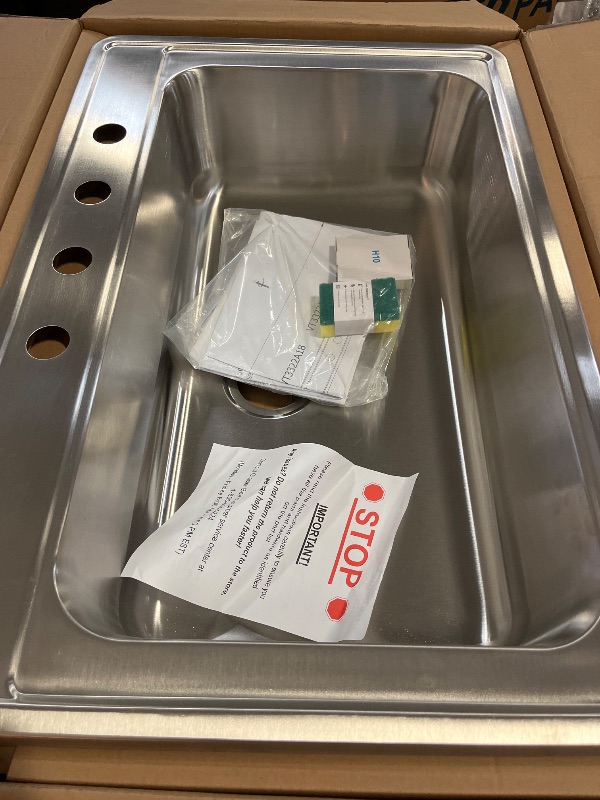 Photo 1 of 33 in. Drop-In Single Bowl 20 Gauge Stainless Steel Kitchen Sink
