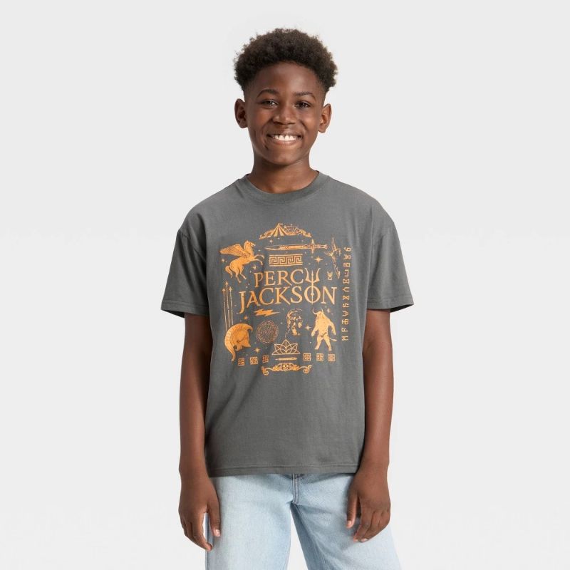 Photo 1 of (M) Boys' Percy Jackson Short Sleeve Oversized Graphic T-Shirt - Gray M