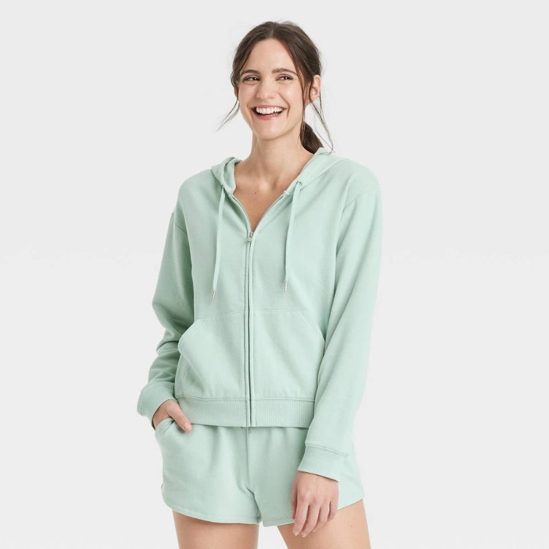 View 1 of (S) Women's Fleece Zip-up Sweatshirt - Auden™ Light Green S: Heavyweight Hooded, Front Pocket