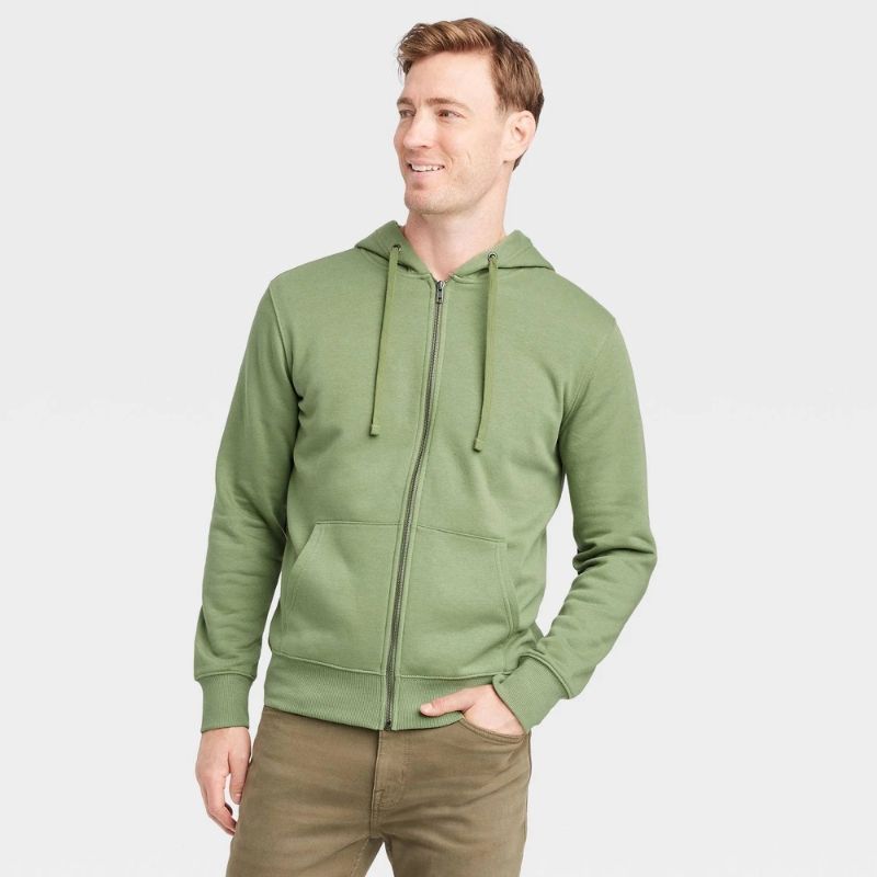 Photo 1 of (M) Men's Hooded Zip-up Sweatshirt - Goodfellow & Co™ Green M: Fleece,