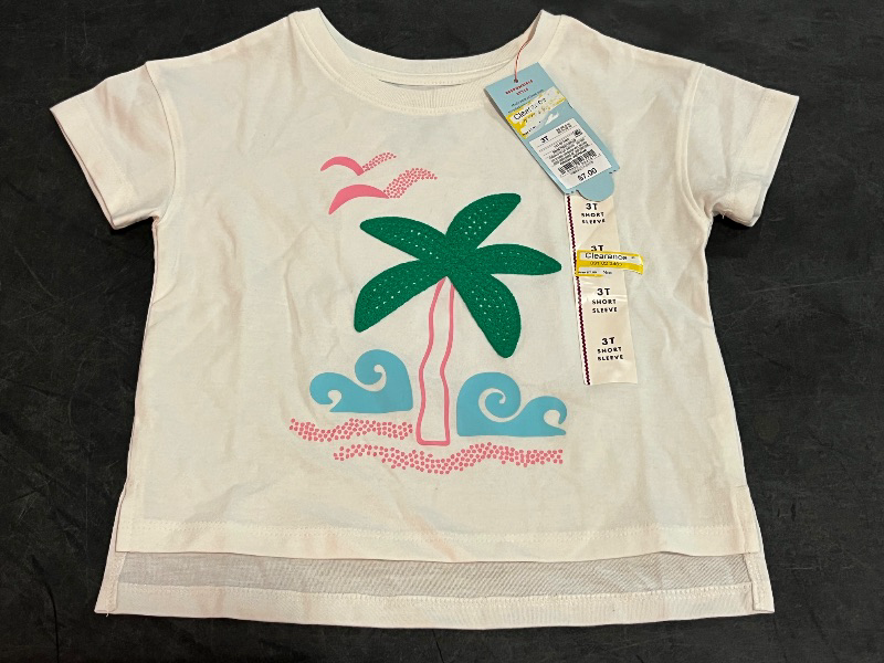 Photo 1 of (3T) Toddler Girls' Boxy Short Sleeve Palm Tree Graphic T-Shirt - Cat & Jack™ Cream 3T