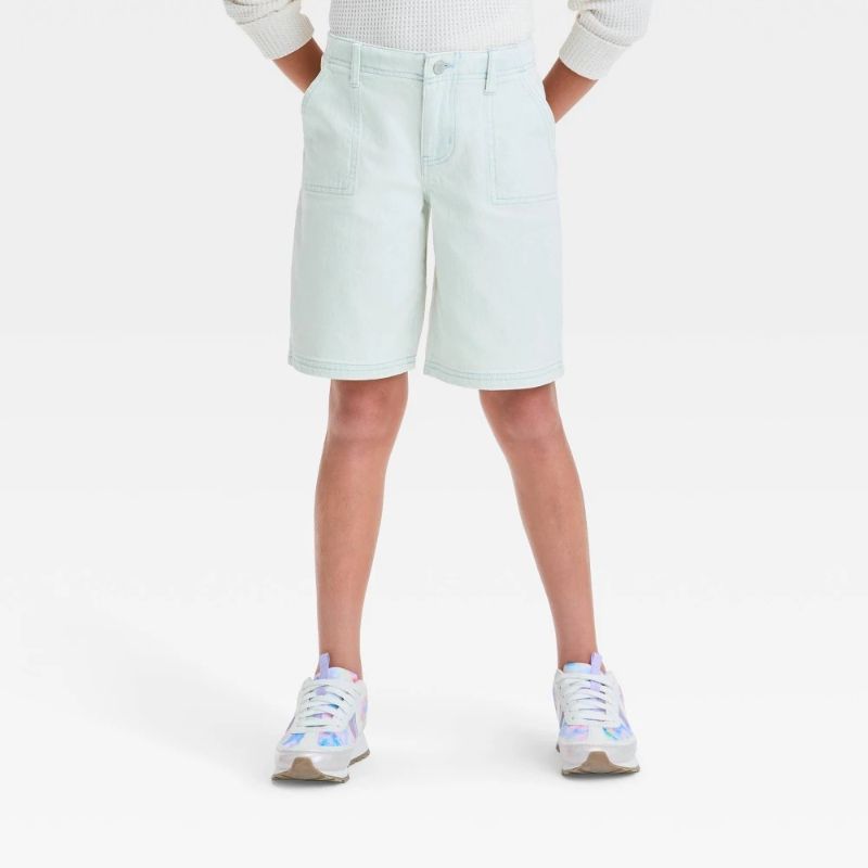 Photo 1 of (XL) Girls' Mid-Rise Baggy Bermuda Jean Shorts - Art Class™ Light Wash XL: Adjustable Waist, Stretch Denim