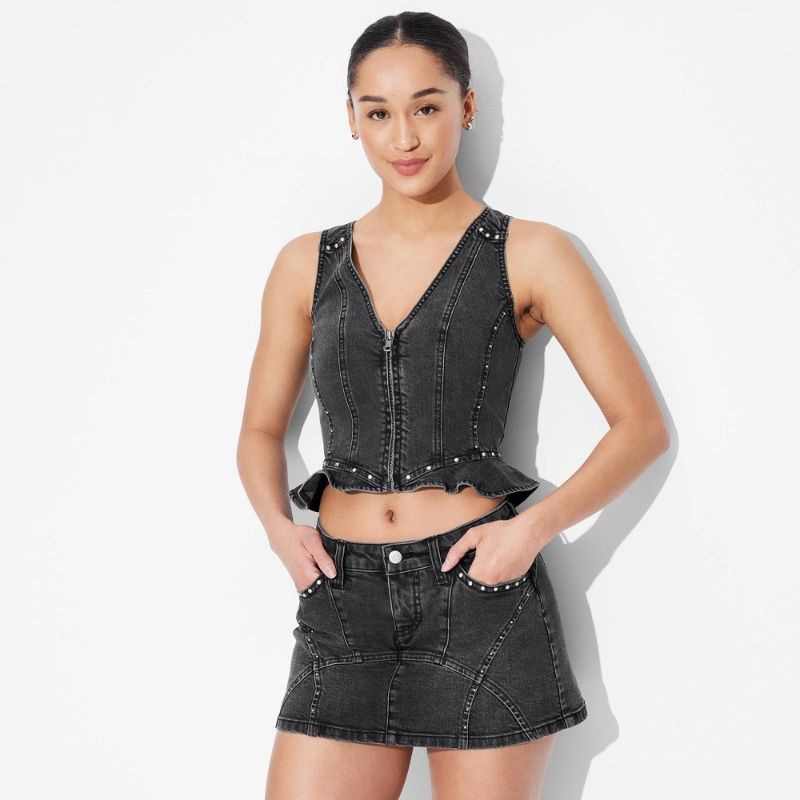 View 1 of (L) Women's Studded Western Micro Mini Skort - Wild Fable Black Wash L