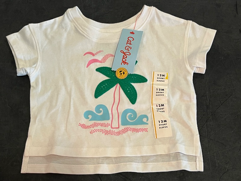 Photo 1 of (12M) Toddler Girls' Boxy Short Sleeve Palm Tree Graphic T-Shirt - Cat & Jack™ Cream 12M