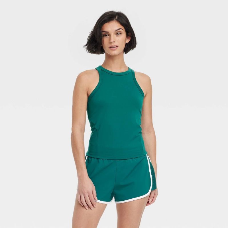 Photo 1 of (S) Women's Highneck Racerback Tank Top - All in Motion™ Dark S: Recycled Polyester, Spandex, UPF 50+, Midweight, Knit