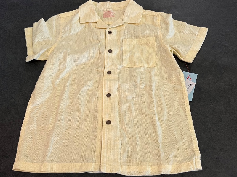 Photo 1 of (M) Boys' Short Sleeve Textured Button-Down Shirt - Cat & Jack™ Yellow M: Front Pocket, Camp Collar