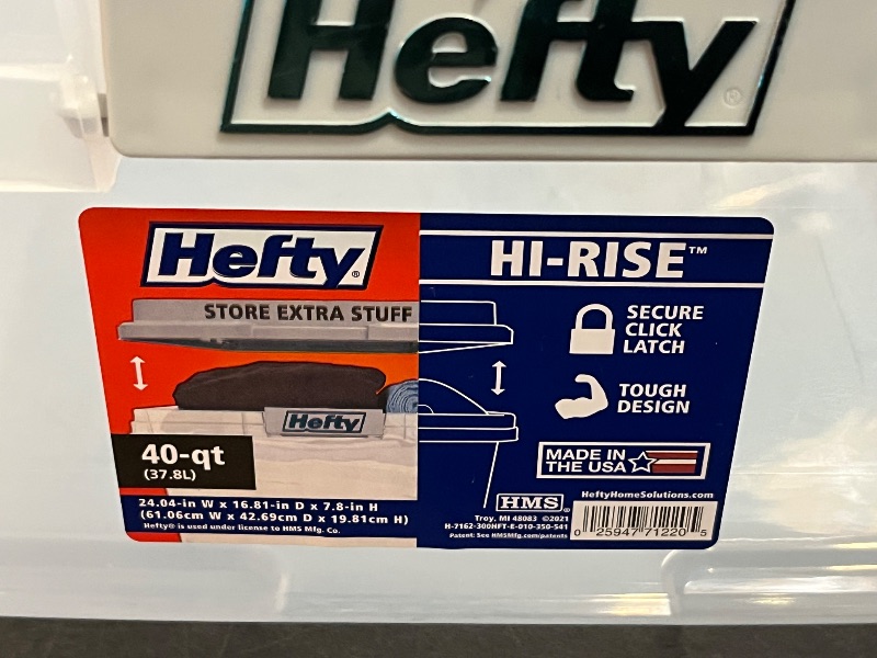 Photo 1 of Hefty 40qt Clear Plastic Storage Bin with Gray HI-RISE Stackable Lid: Under Bed Utility Totes, Locking Handles, Snap Closure
